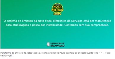 Foto sobre O sistema de emissão de notas fiscais da Prefeitura de São Paulo está fora do ar